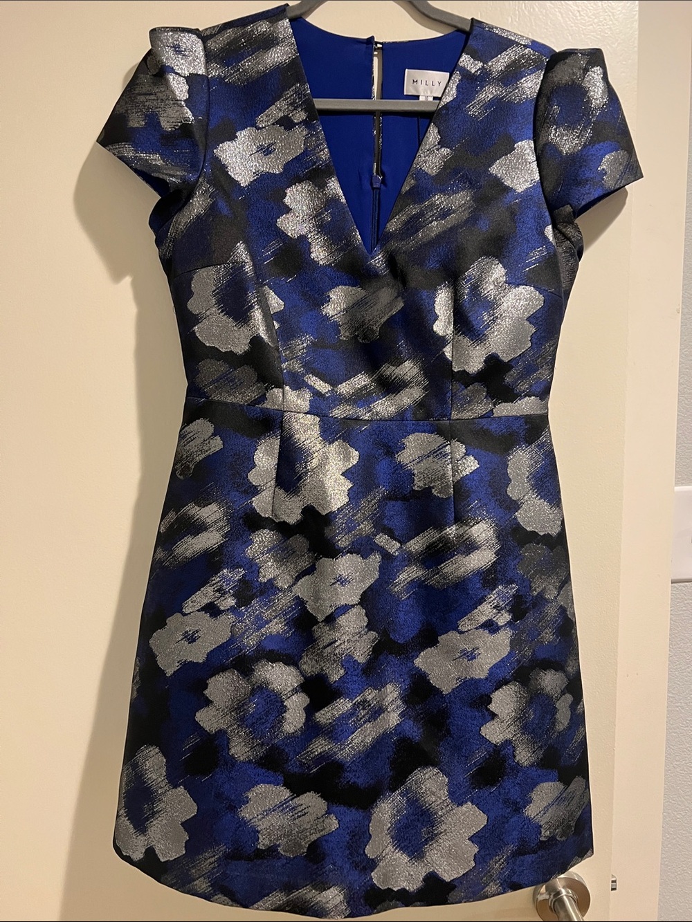 Milly Blue & Silver Floral Jacquard Mini Dress